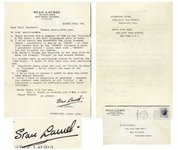 Stan Laurel Letter Signed With His Full Signature Stan Laurel on His Personal Stationery -- ...Mr Hardys weight was heaviest in the last Film we made...Utopia, he was around 360 lbs...